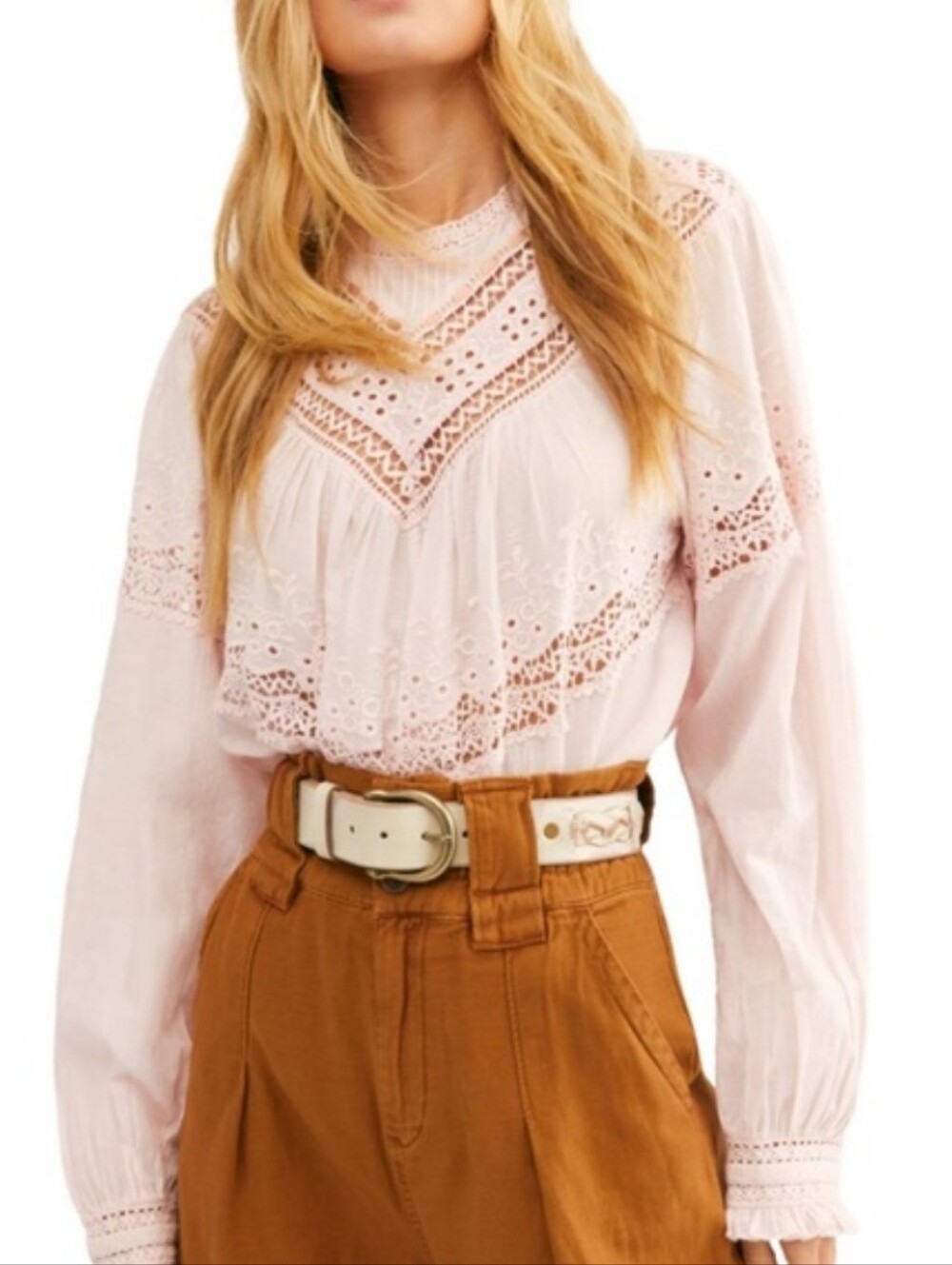 Free People Abigail Victorian Lace Blouse In Moon Cake - Picture 5 of 13